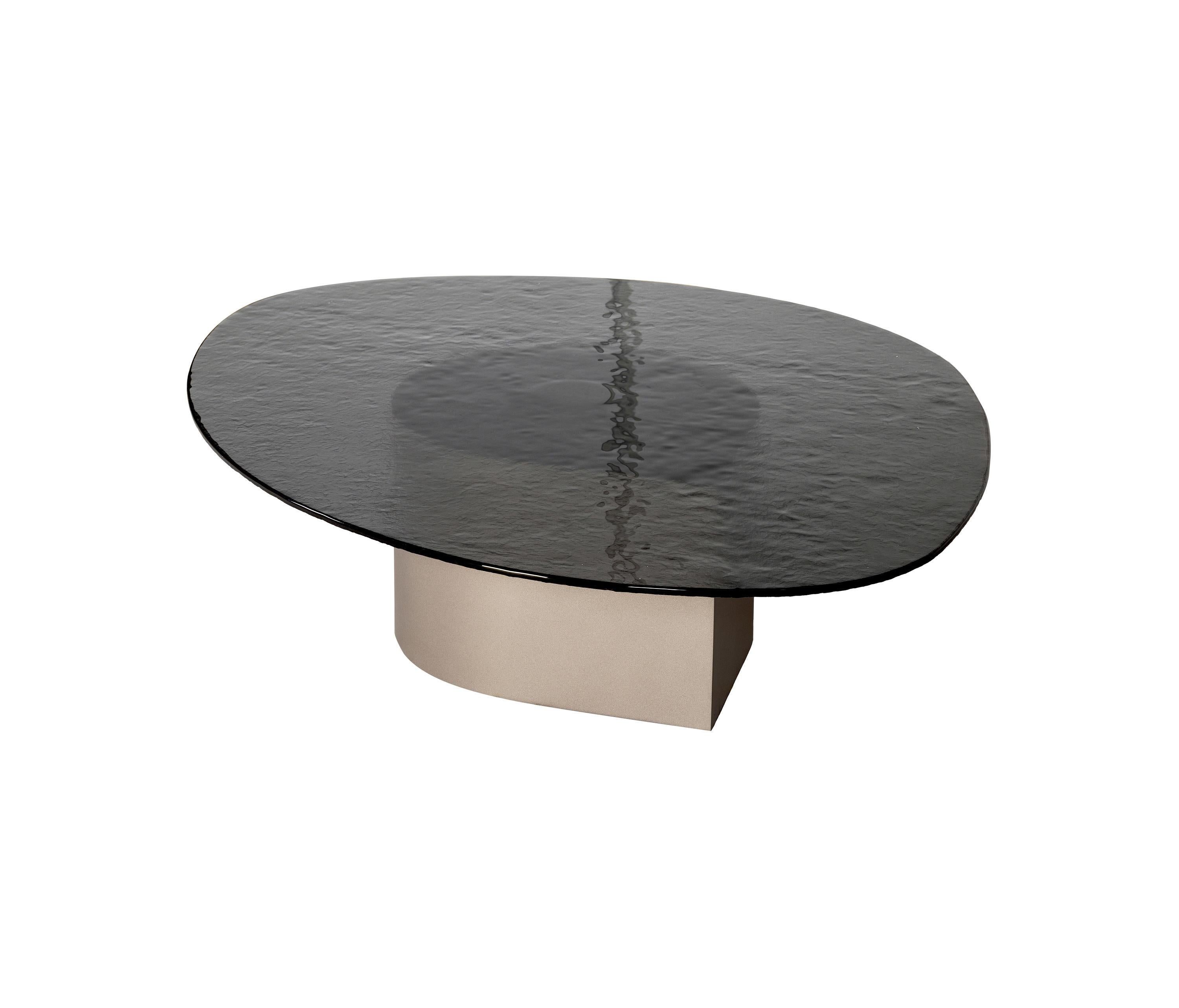 Set of Two Frosted Glass Low Tables with Custom Lacquered Metal Base In New Condition For Sale In NEW YORK, NY