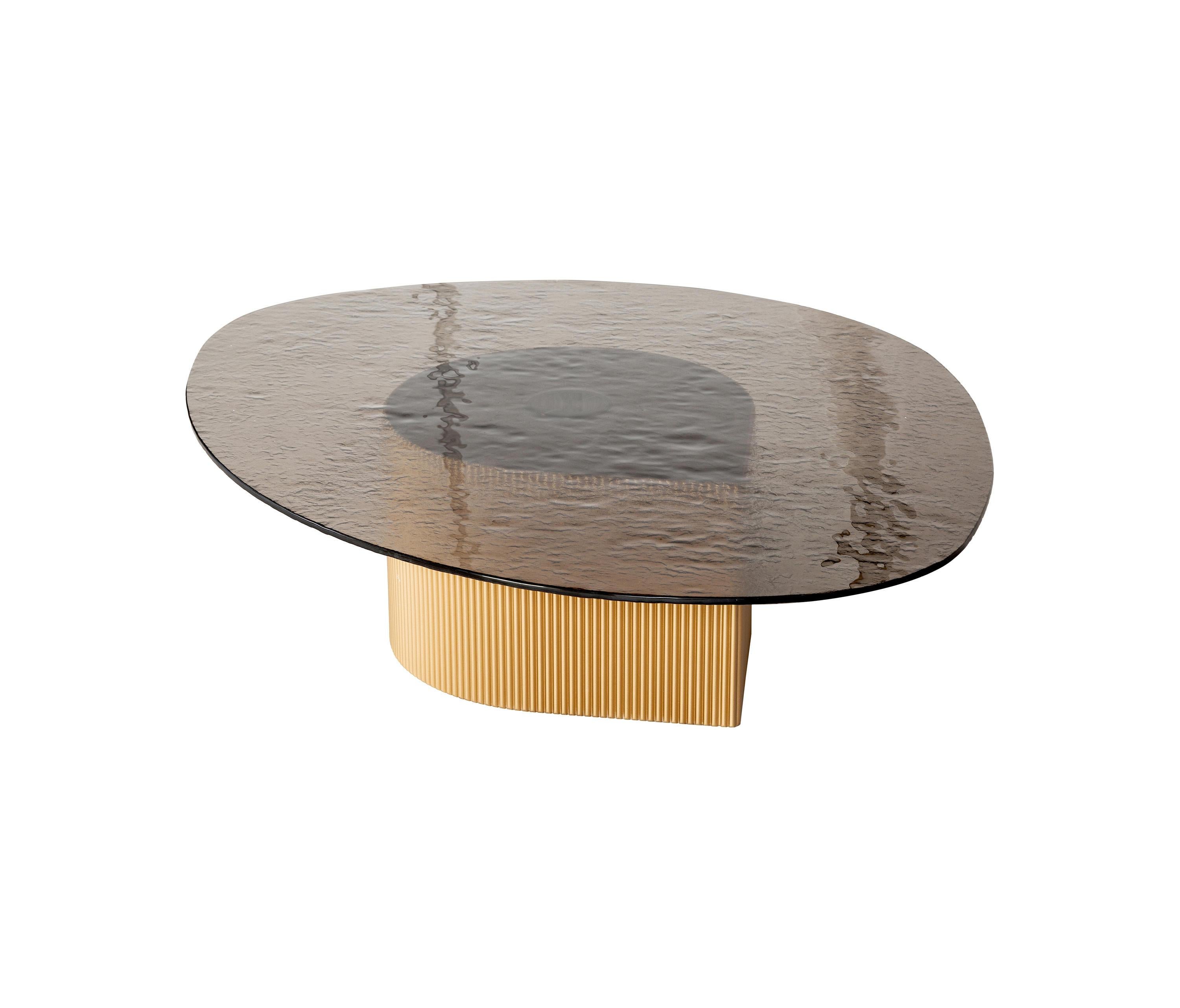 Contemporary Set of Two Frosted Glass Low Tables with Custom Lacquered Metal Base For Sale