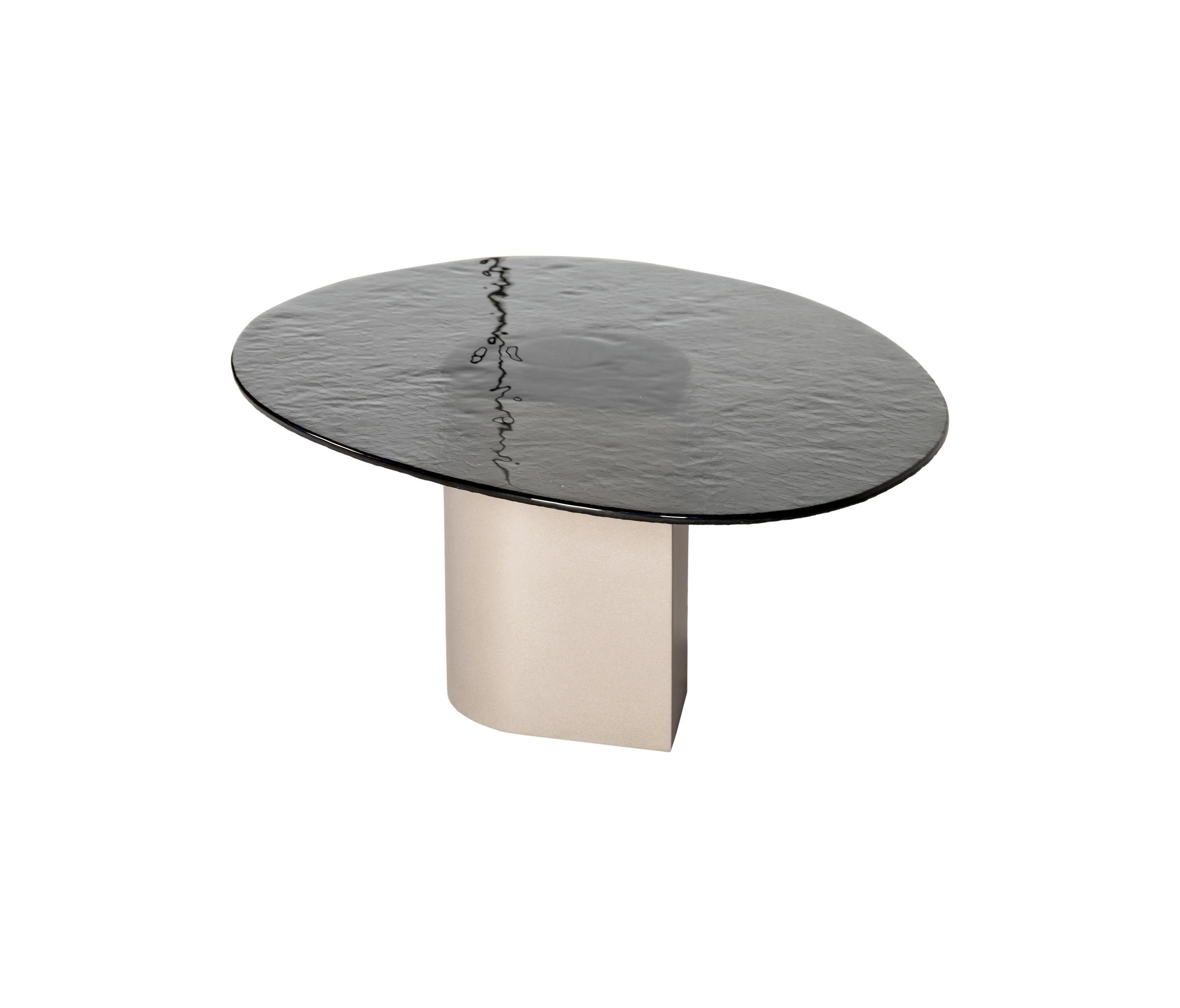 Set of Two Frosted Glass Low Tables with Custom Lacquered Metal Base For Sale 1