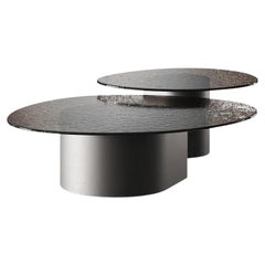 Set of Two Frosted Glass Low Tables with Custom Lacquered Metal Base