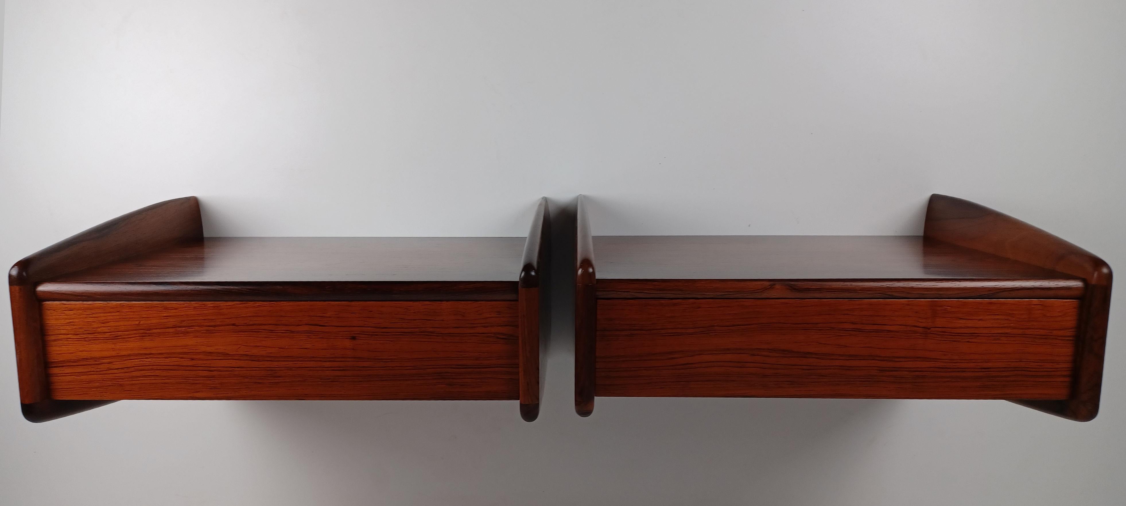 Mid-20th Century Set of Two Fully Restored Danish Melvin Mikkelsen Floating Rosewood Nightstands  For Sale