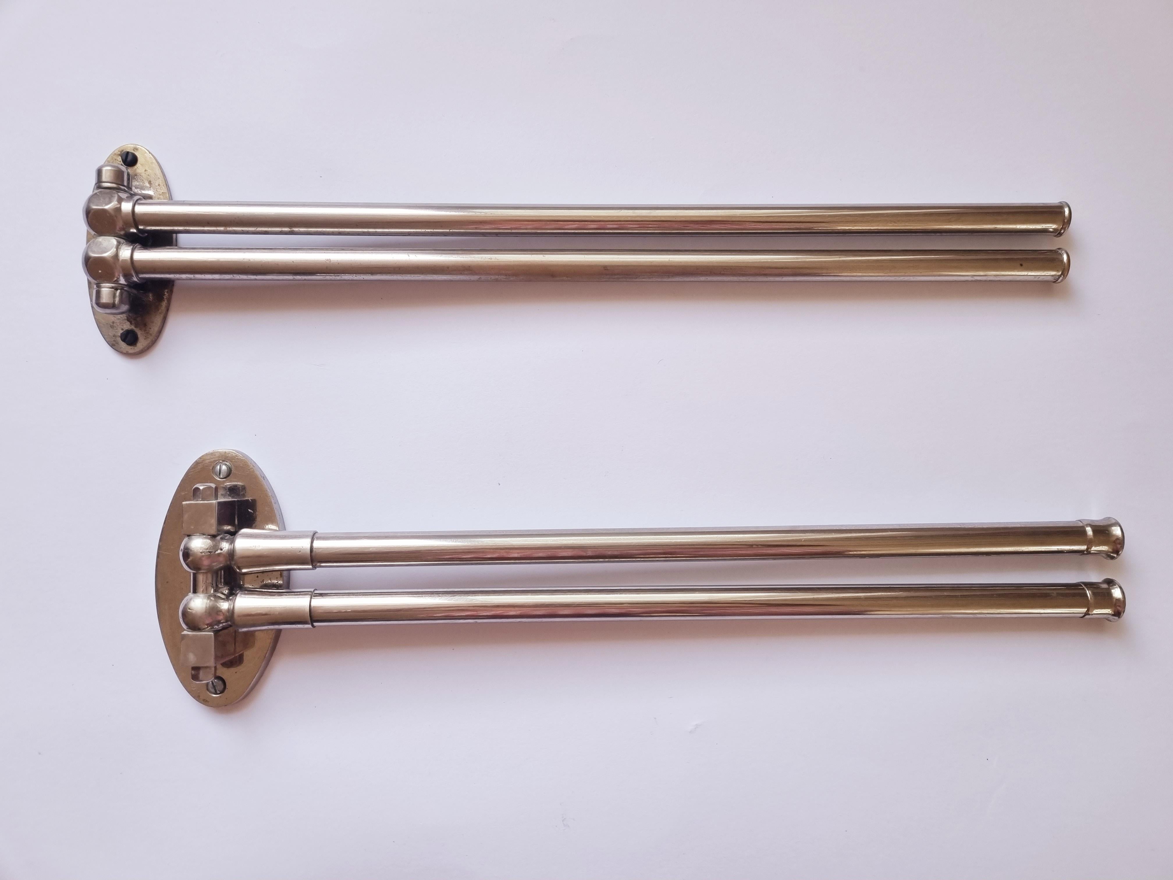 Bauhaus Set of Two Functionalism, Art Deco Chrome Towel Holders, 1930s For Sale