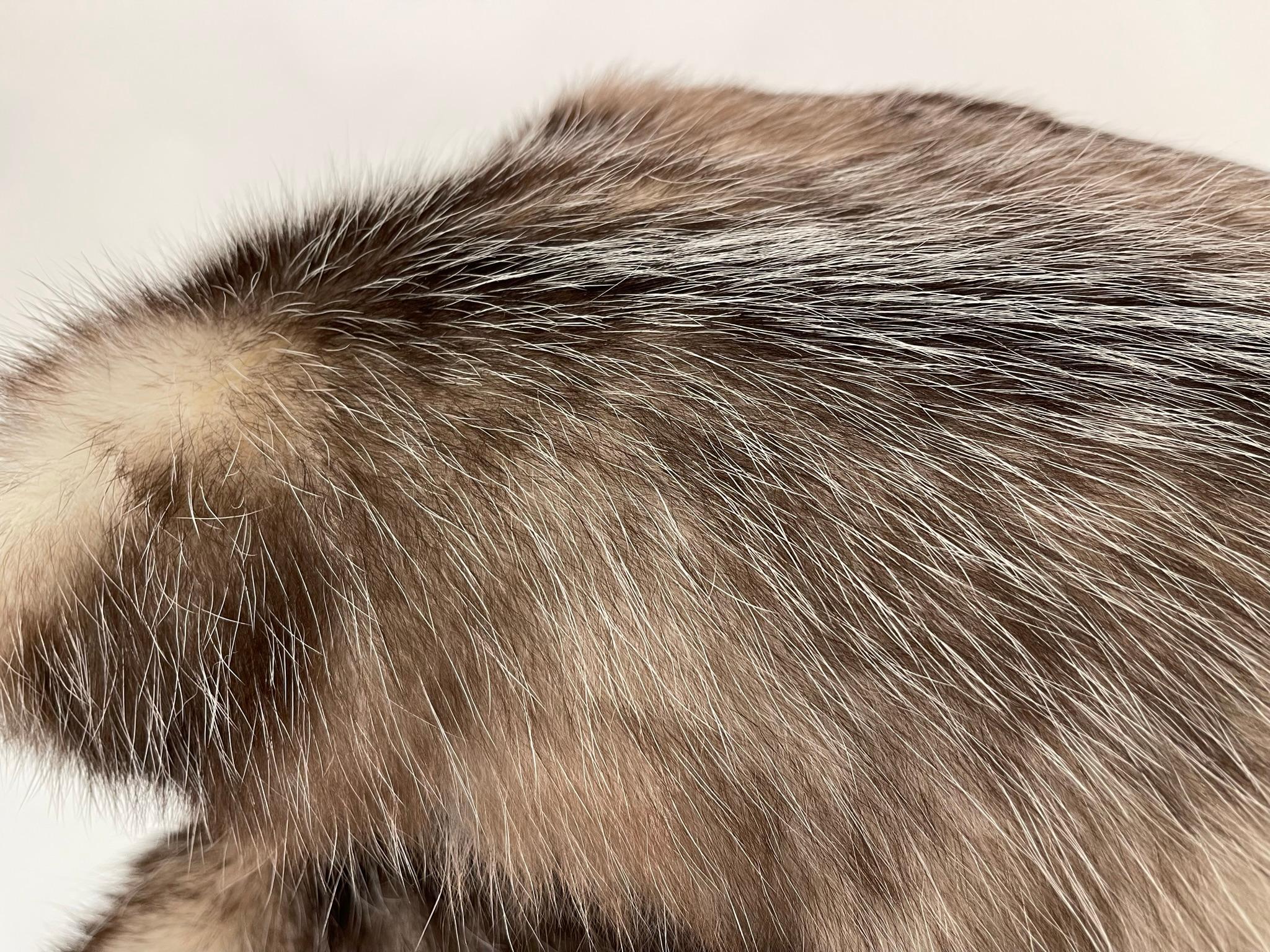 Europeo Set di due cuscini in pelliccia con inserto in cotone e piuma, Opossum in vendita