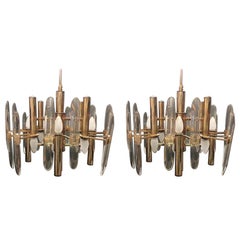 Set of Two Gaetano Sciolari Mid-Century Modern Chandeliers, circa 1970