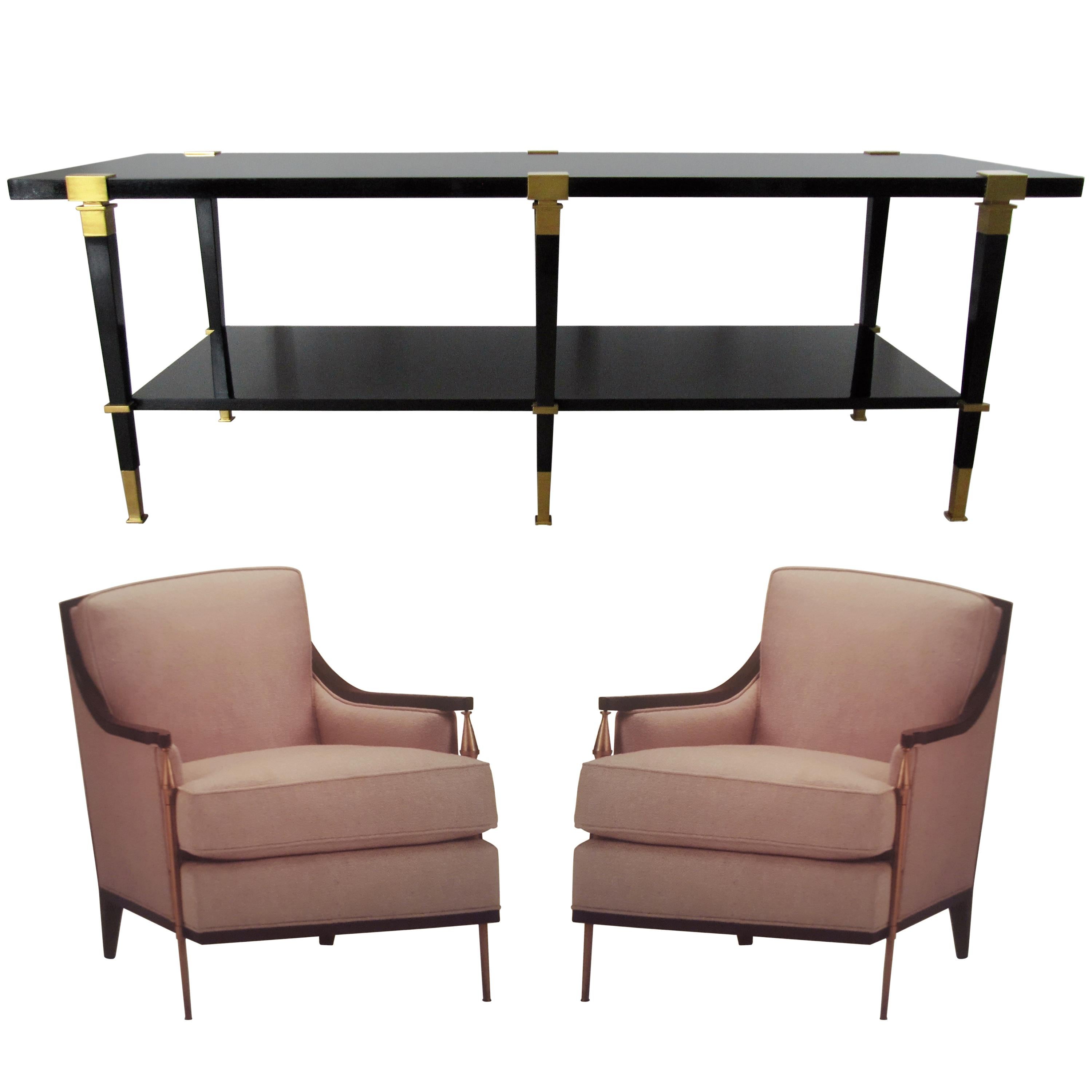 Set of Two Galerie Chairs, One Cocktail Table and One Architect Desk Andre Arbus