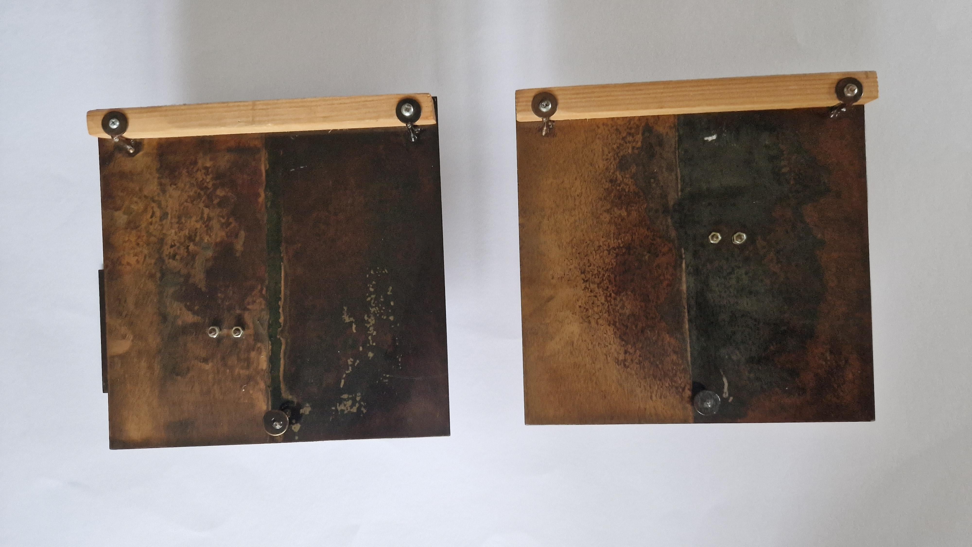 Set of Two Geometric Brass Wall Candle Holders and Wall Geometric Relief, 1970s 5