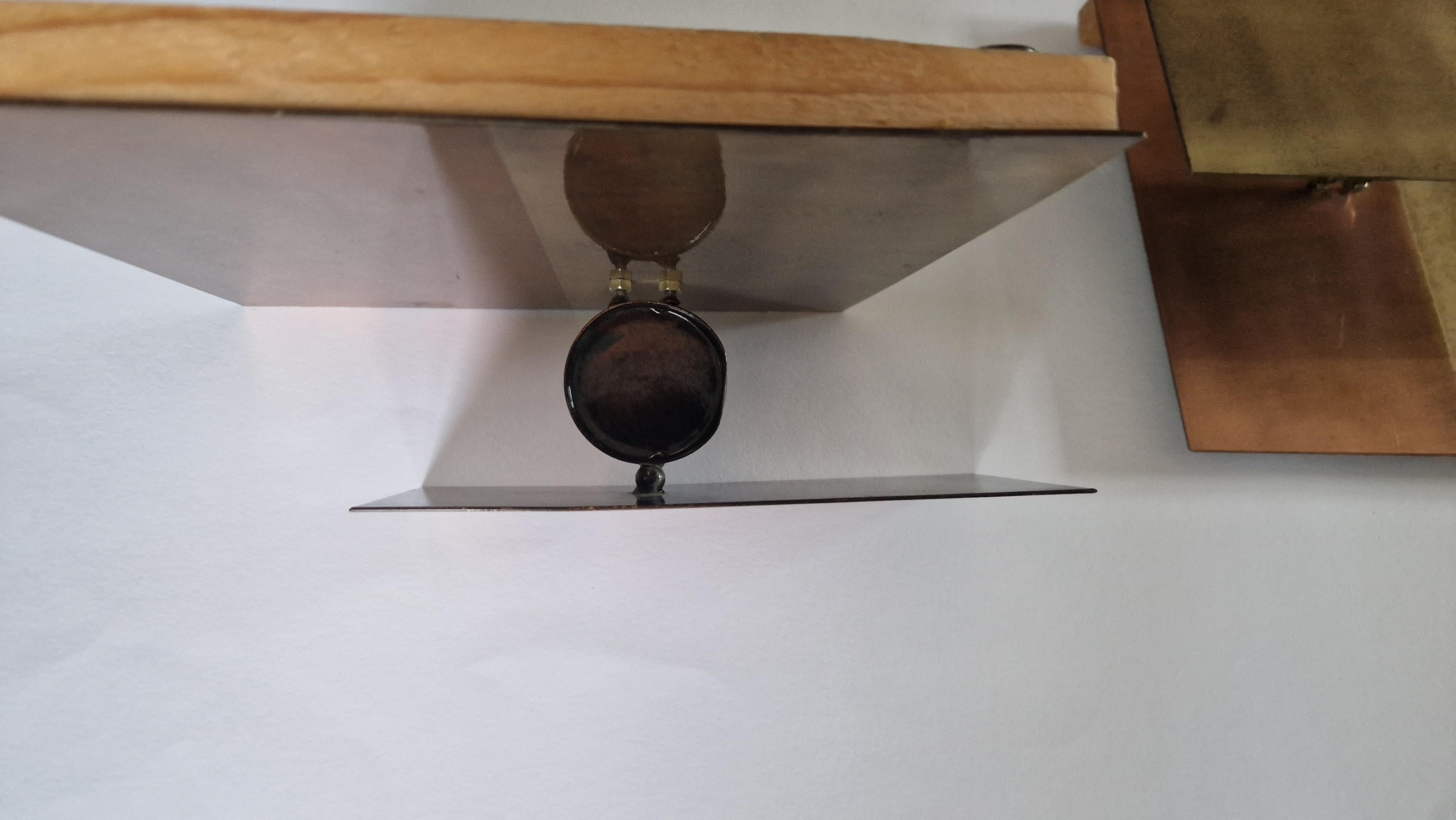 Set of Two Geometric Brass Wall Candle Holders and Wall Geometric Relief, 1970s 1