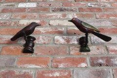 Set of Two German Antique Black Forest Carved and Painted Birds