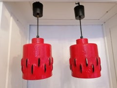 Set of Two German Brutalist Red Ceramic Pendant Lamps