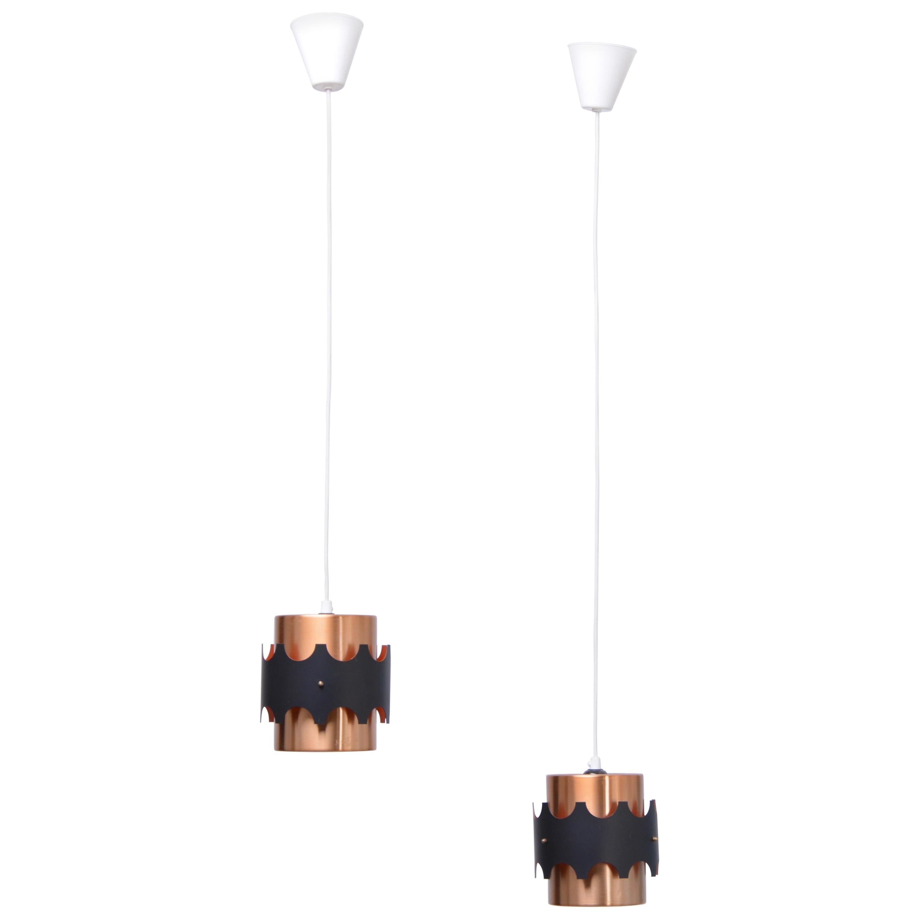 Set of Two German Midcentury Copper-Colored Pendant Lights For Sale