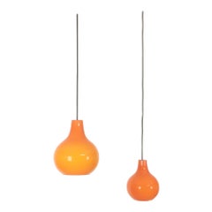 Set of Two German Orange Glass Hanging Light Made by Peill & Putzler, Germany