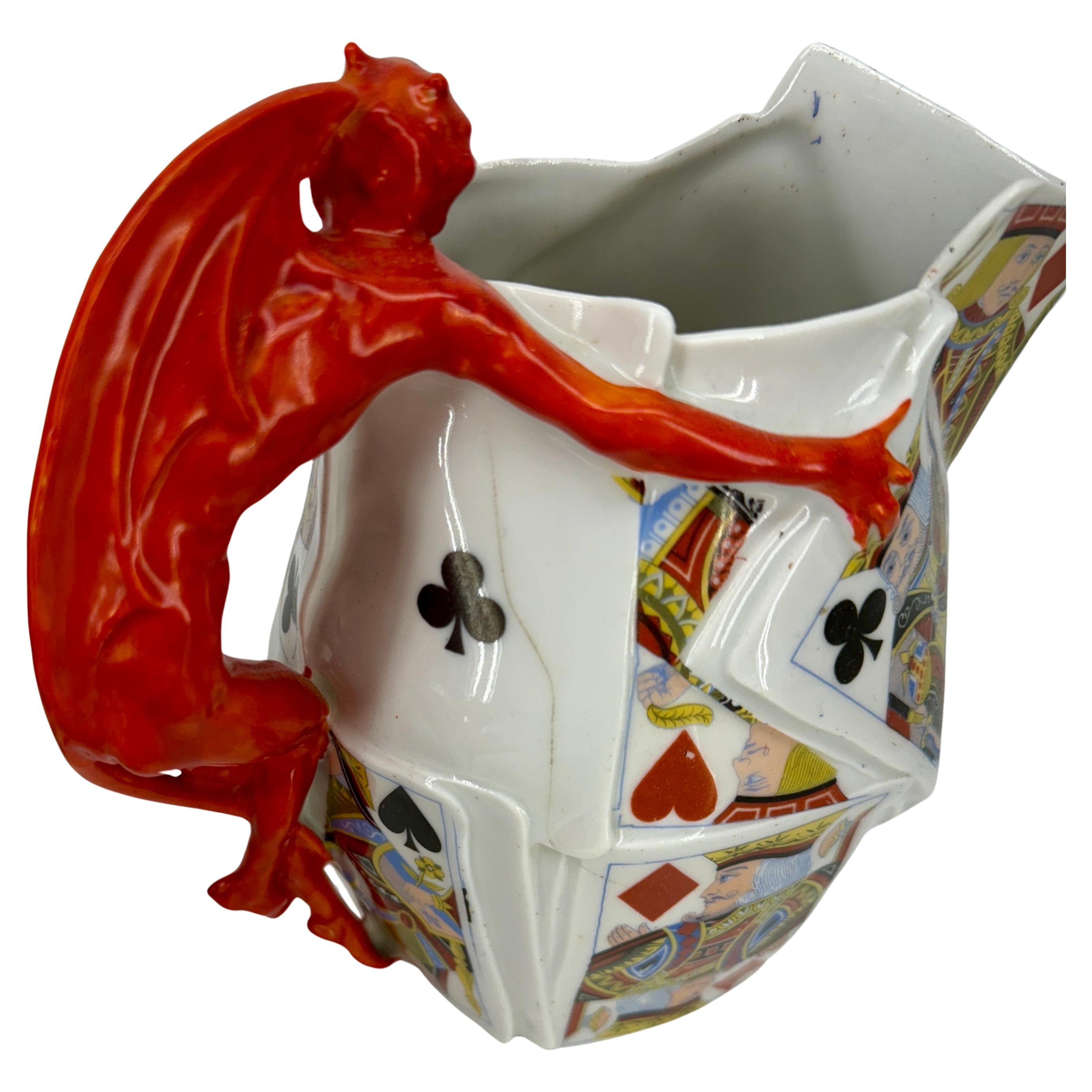 Set of Two German Royal Bayreuth Jug and Jar Devil Cards In Good Condition In Haddonfield, NJ