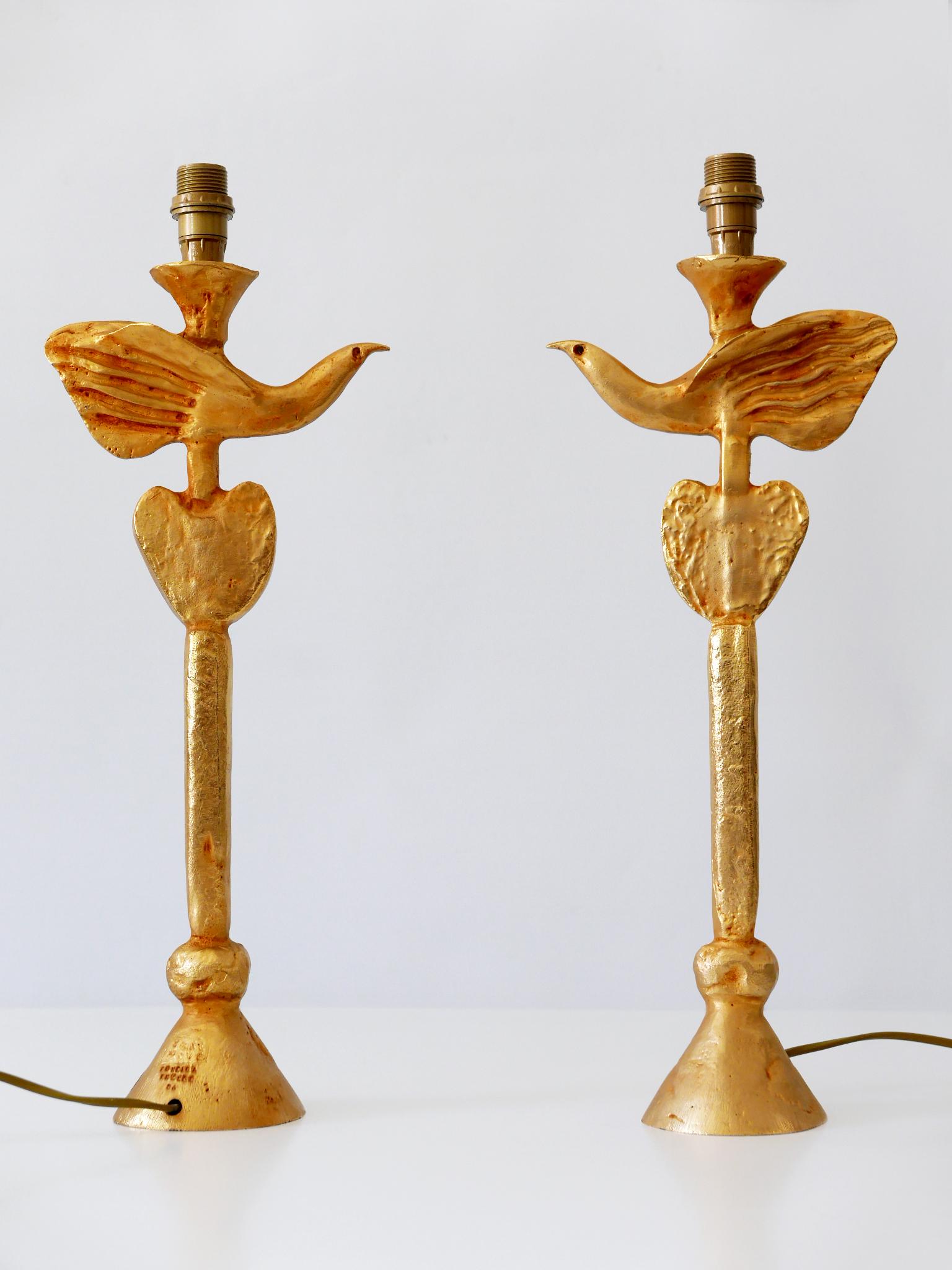 Set of Two Gilt Bronze Dove Table Lamps by Pierre Casenove for Fondica France 5
