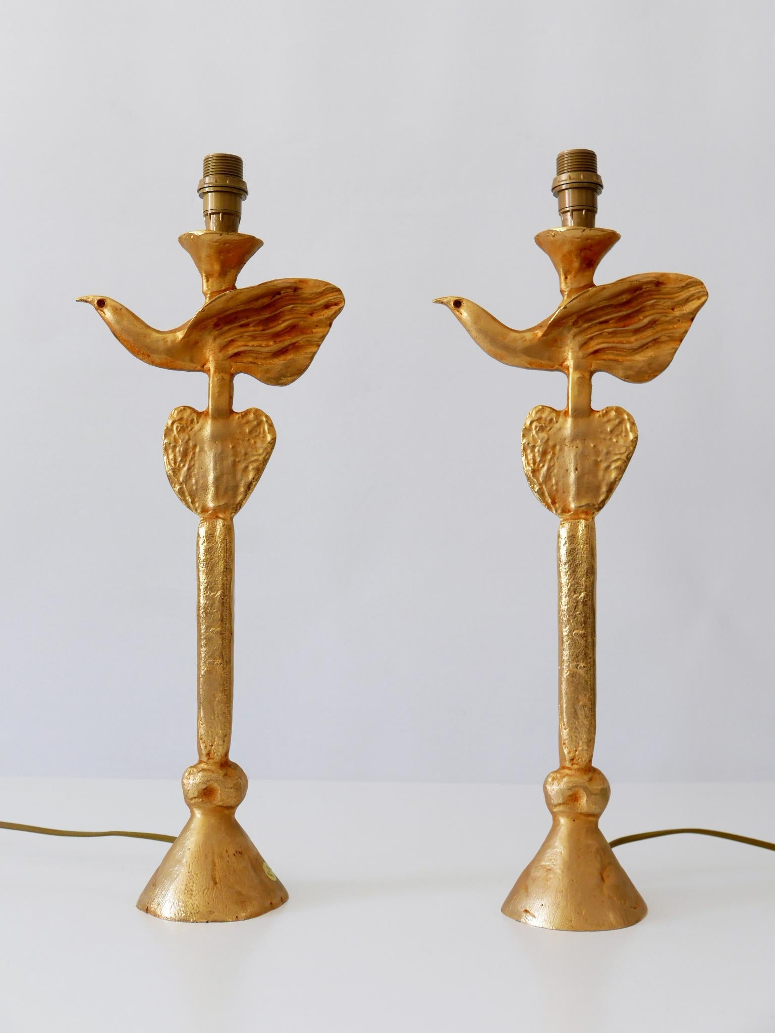 Set of Two Gilt Bronze Dove Table Lamps by Pierre Casenove for Fondica France 6