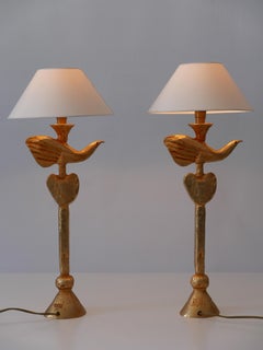 Set of Two Gilt Bronze Dove Table Lamps by Pierre Casenove for Fondica France
