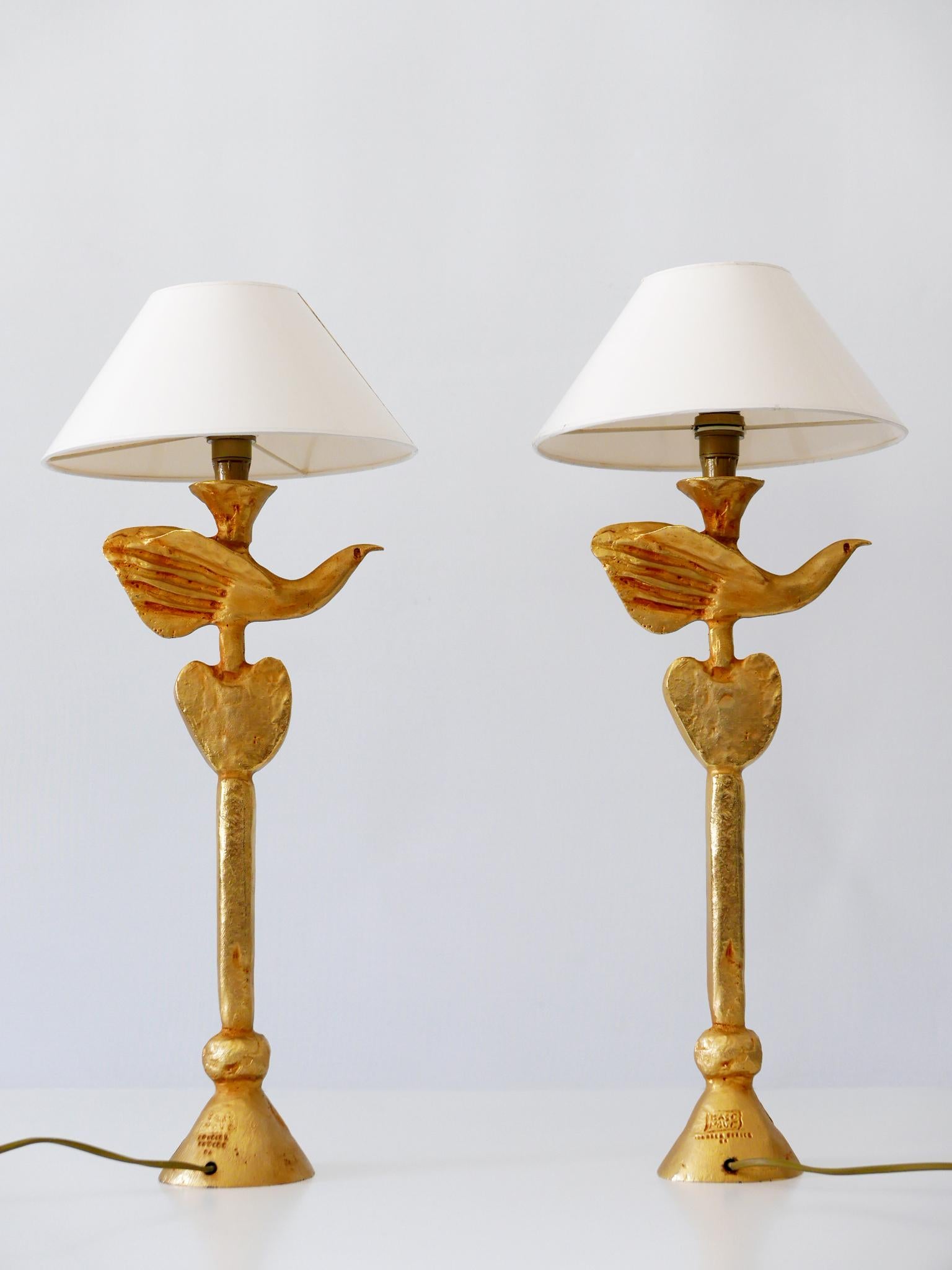 Mid-Century Modern Set of Two Gilt Bronze Dove Table Lamps by Pierre Casenove for Fondica France