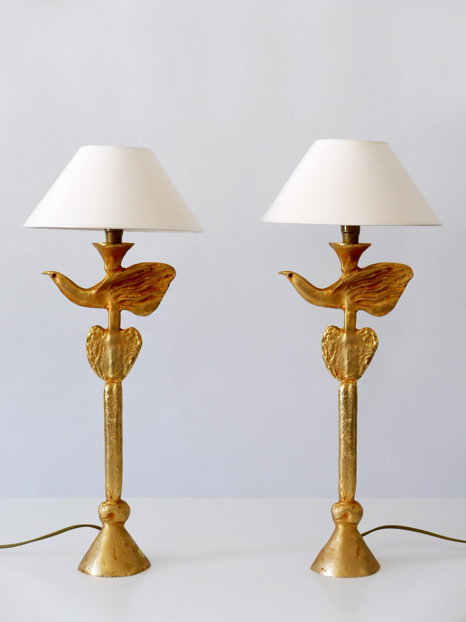Set of Two Gilt Bronze Dove Table Lamps by Pierre Casenove for Fondica France In Good Condition In Munich, DE