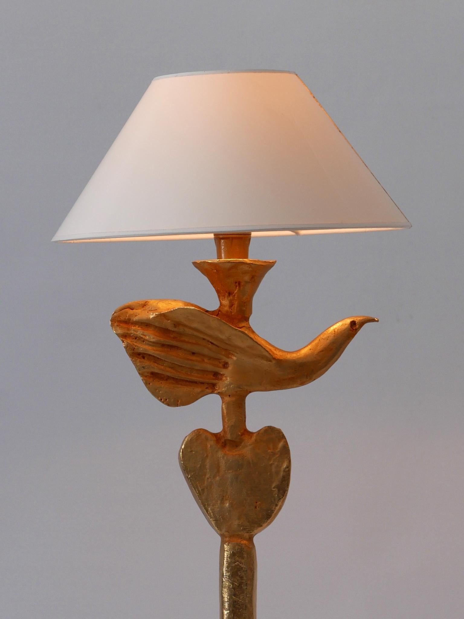 Set of Two Gilt Bronze Dove Table Lamps by Pierre Casenove for Fondica France 2