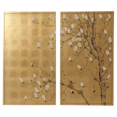 Set of Two Gilt Japanese Paintings