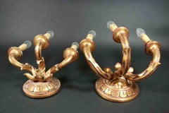 Ensemble de deux appliques néoclassiques en bois doré de style Tole, Italie, années 1960