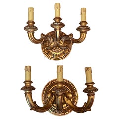 Vintage Set of Two Gilt Wood Neoclassical Tole Style Sconces, Italy, 1960s