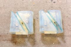 Set of Two Glass Blue and White Opalescent Sconces by Mazzega, Italy 1960s