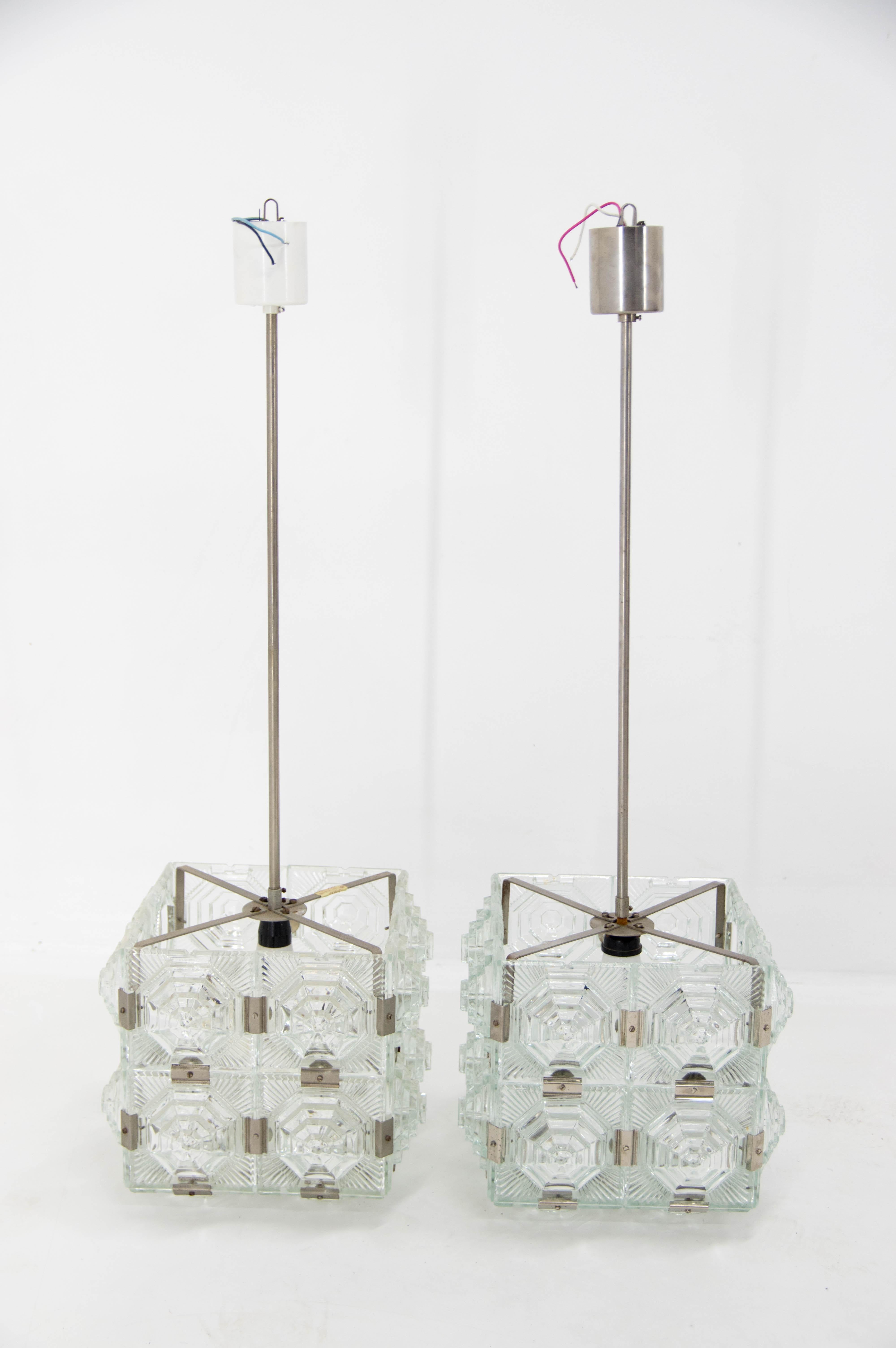 Set of Two Glass Pendant by Kamenicky Senov, 1960s For Sale 3