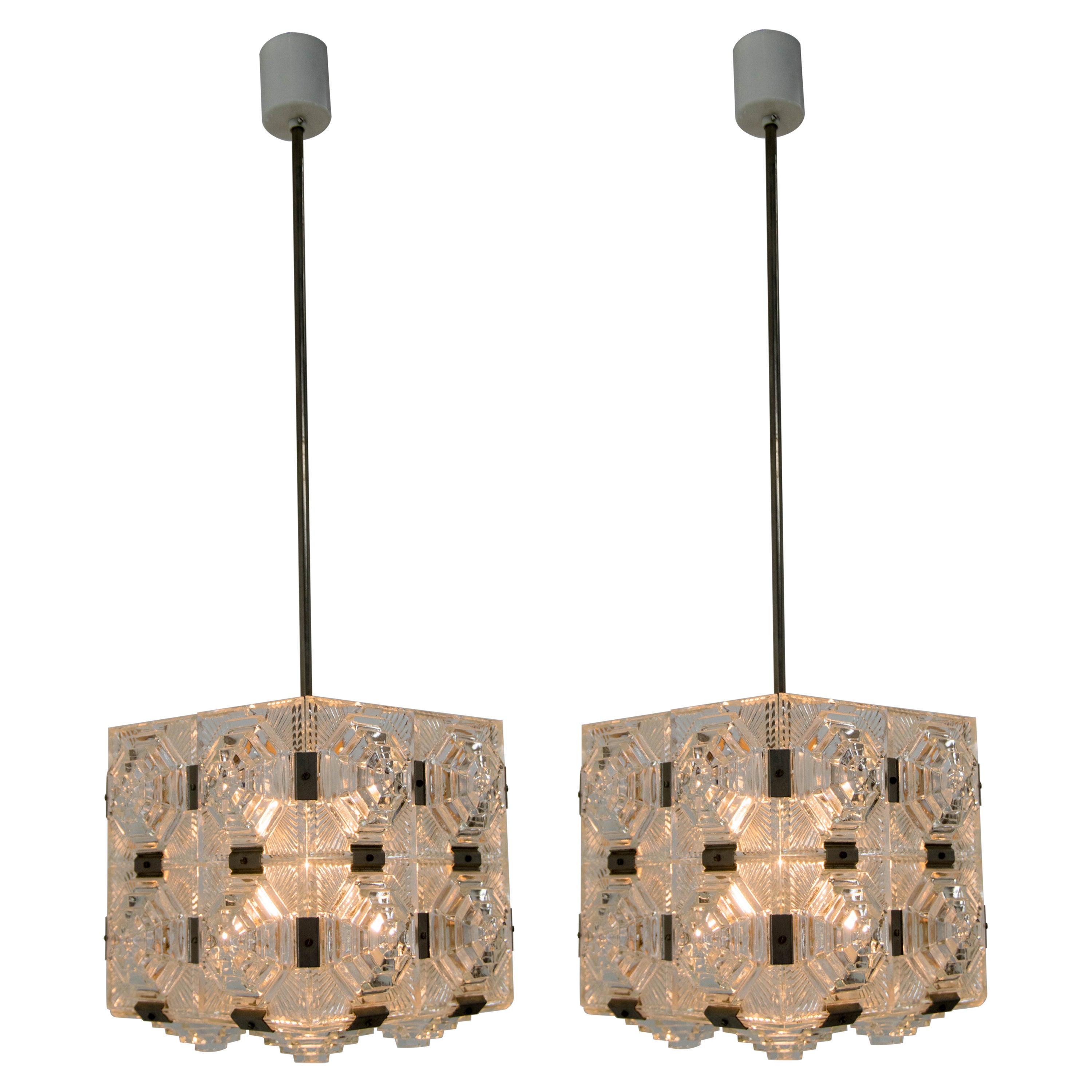 Ensemble de deux suspensions en verre de Kamenicky Senov, années 1960