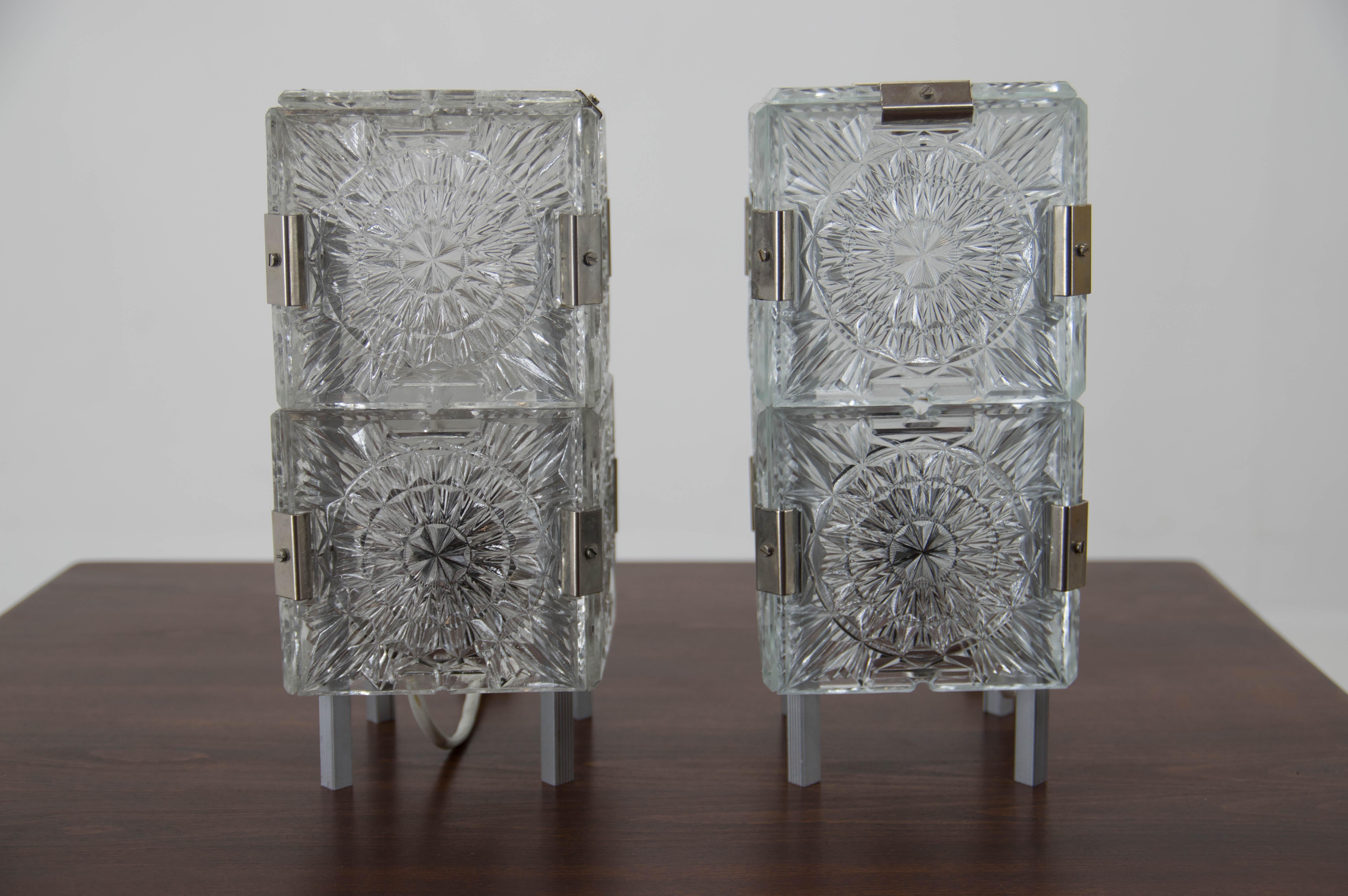 Mid-Century Modern Set of Two Glass Table Lamps by Kamenicky Senov, 1970s For Sale