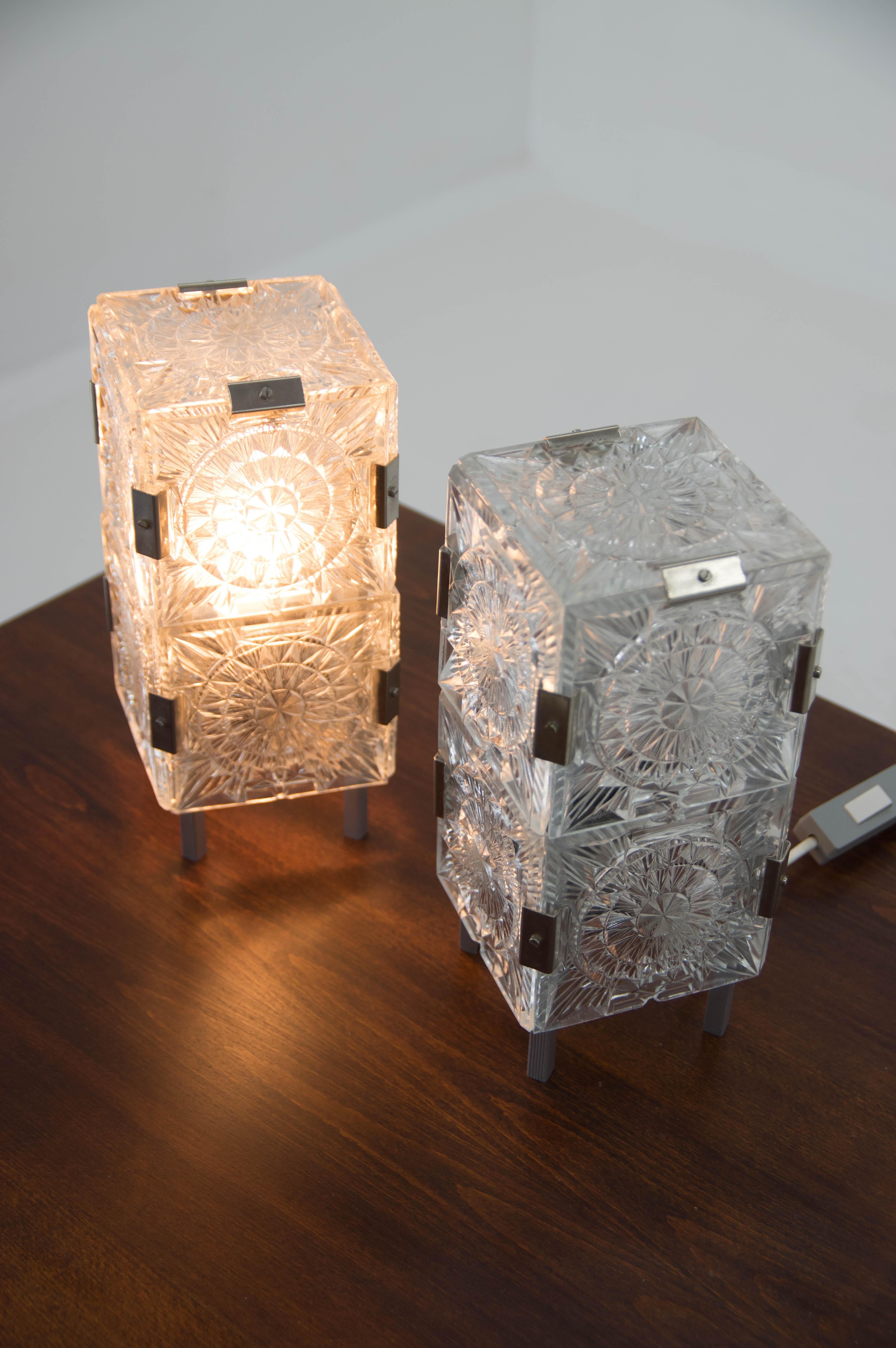 Late 20th Century Set of Two Glass Table Lamps by Kamenicky Senov, 1970s For Sale