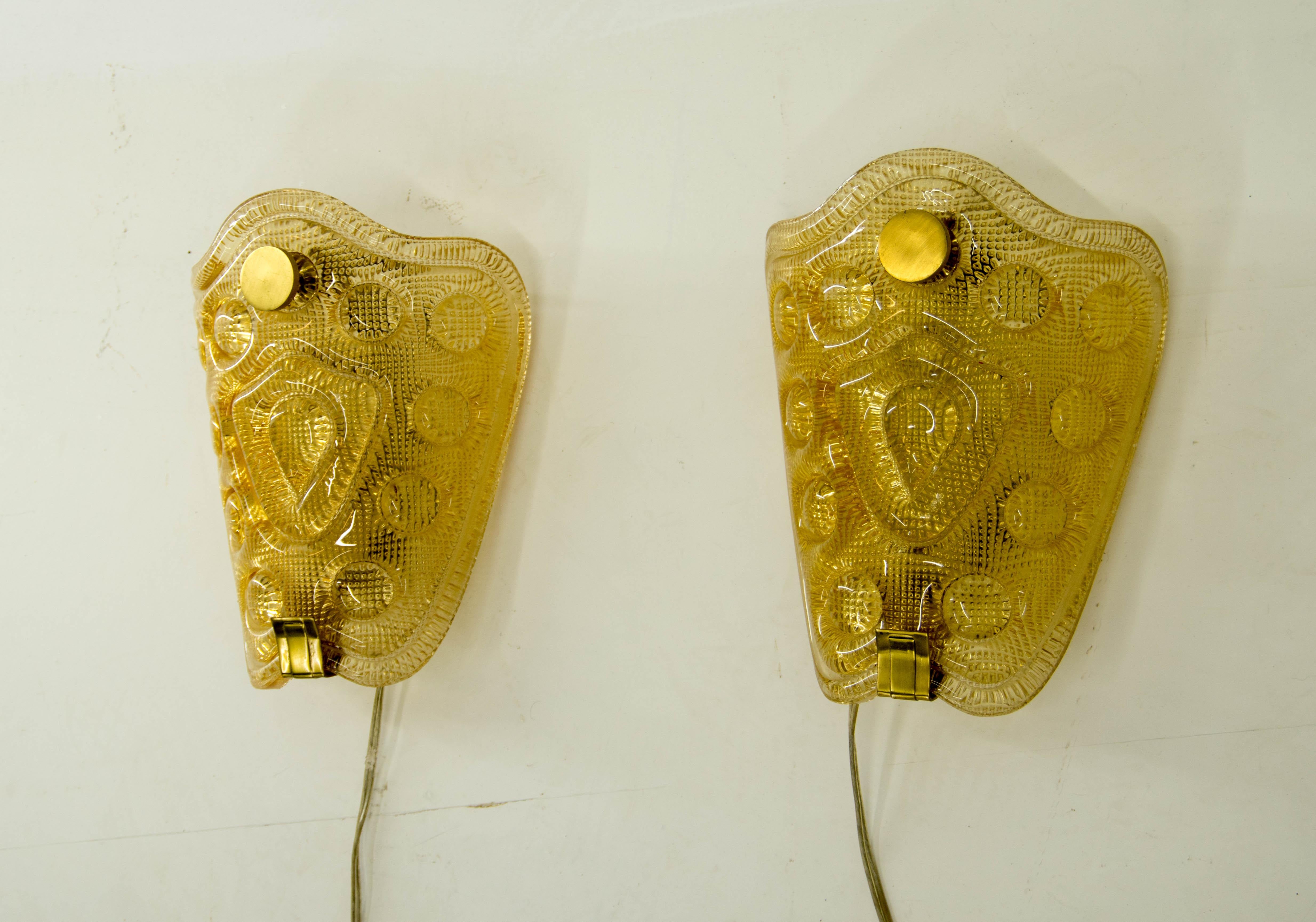 Danish Set of Two Glass Wall Lamps, Denmark, 1970s For Sale