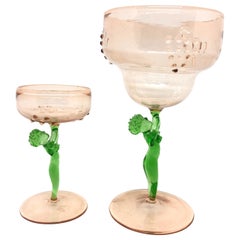 Set of Two Glasses Nude Lady Stem, Bimini Style Art Glass, Vintage Austria