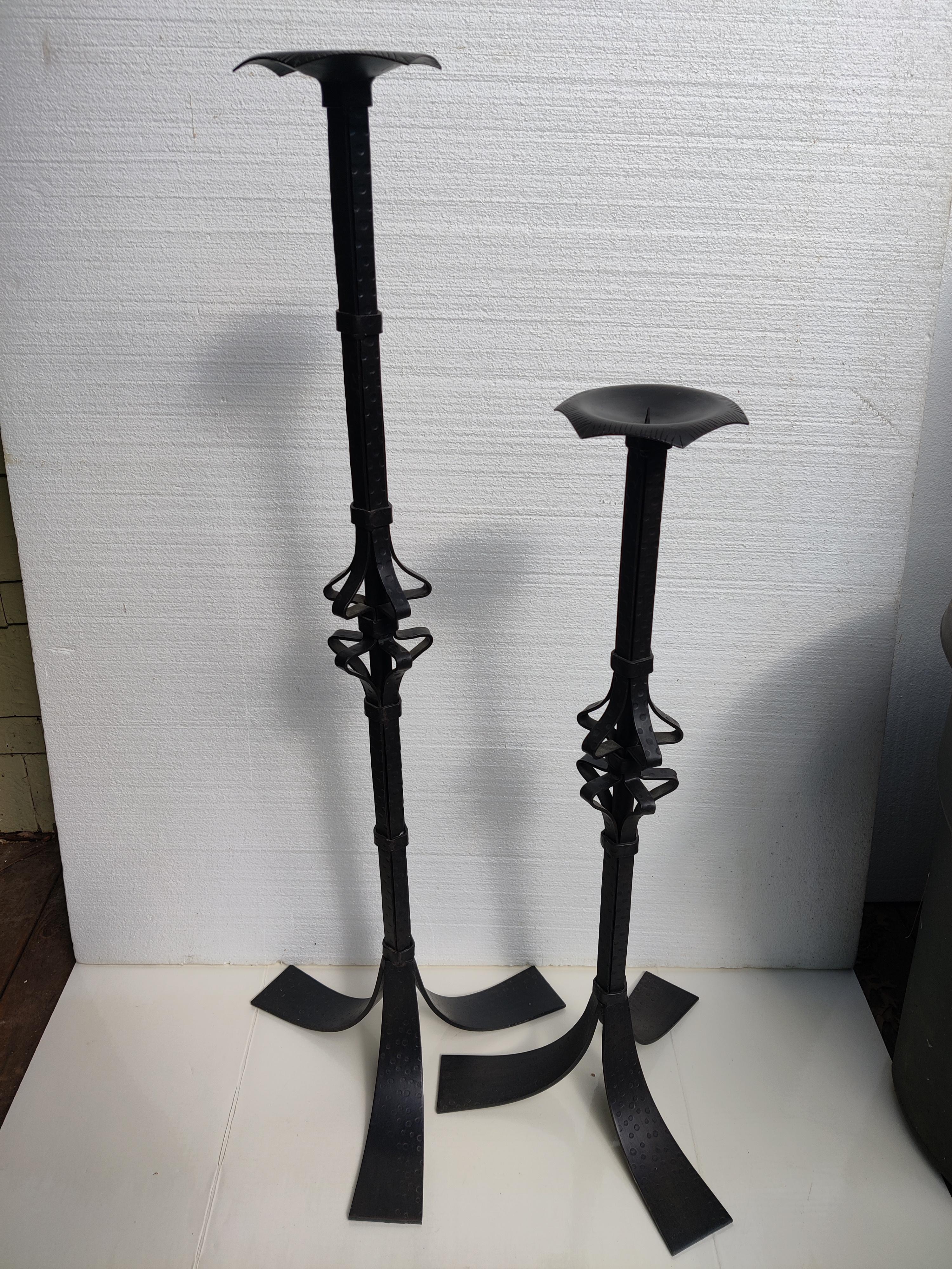 Indian Set of Two Global View Iron Pillar Candle Holders For Sale