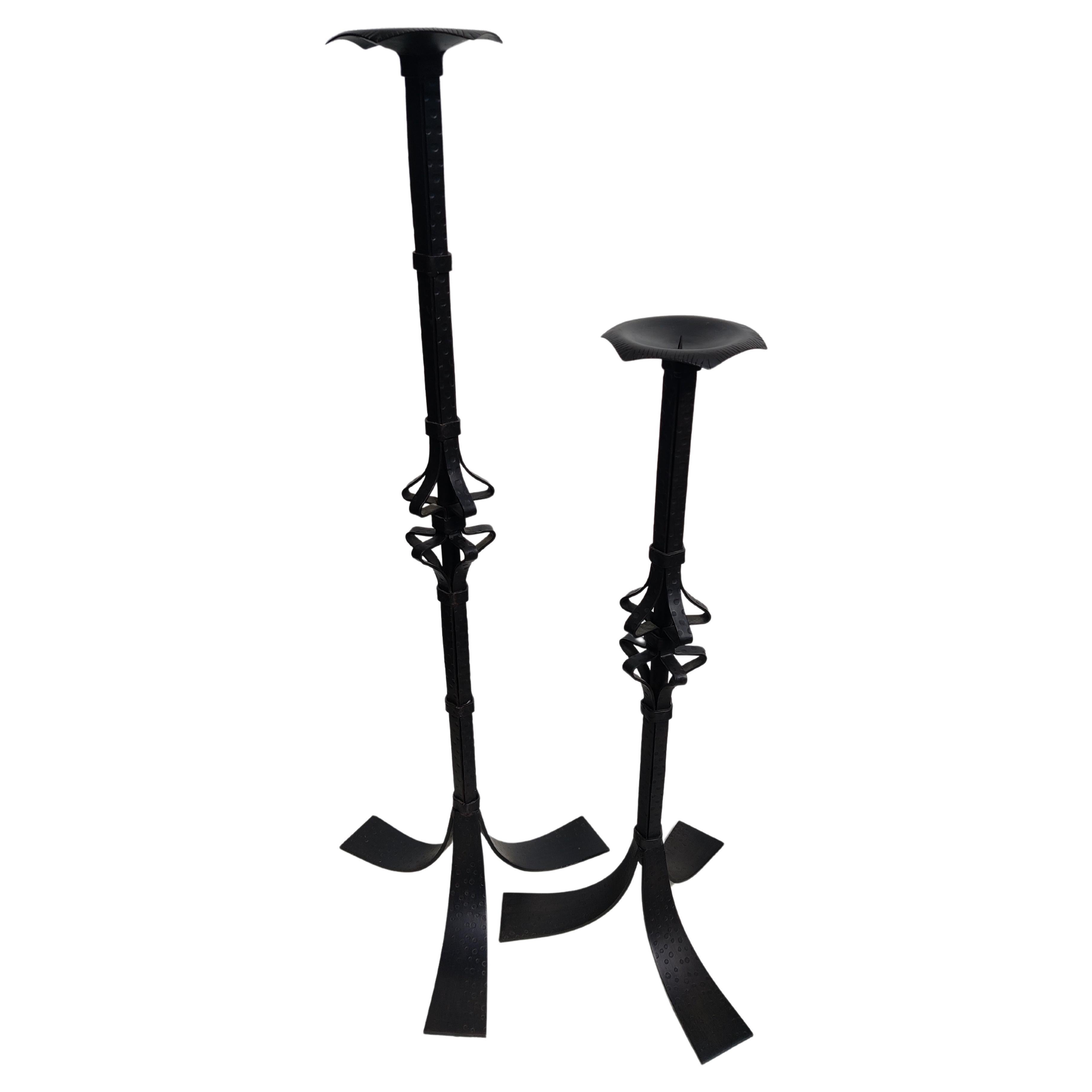 Set of Two Global View Iron Pillar Candle Holders For Sale