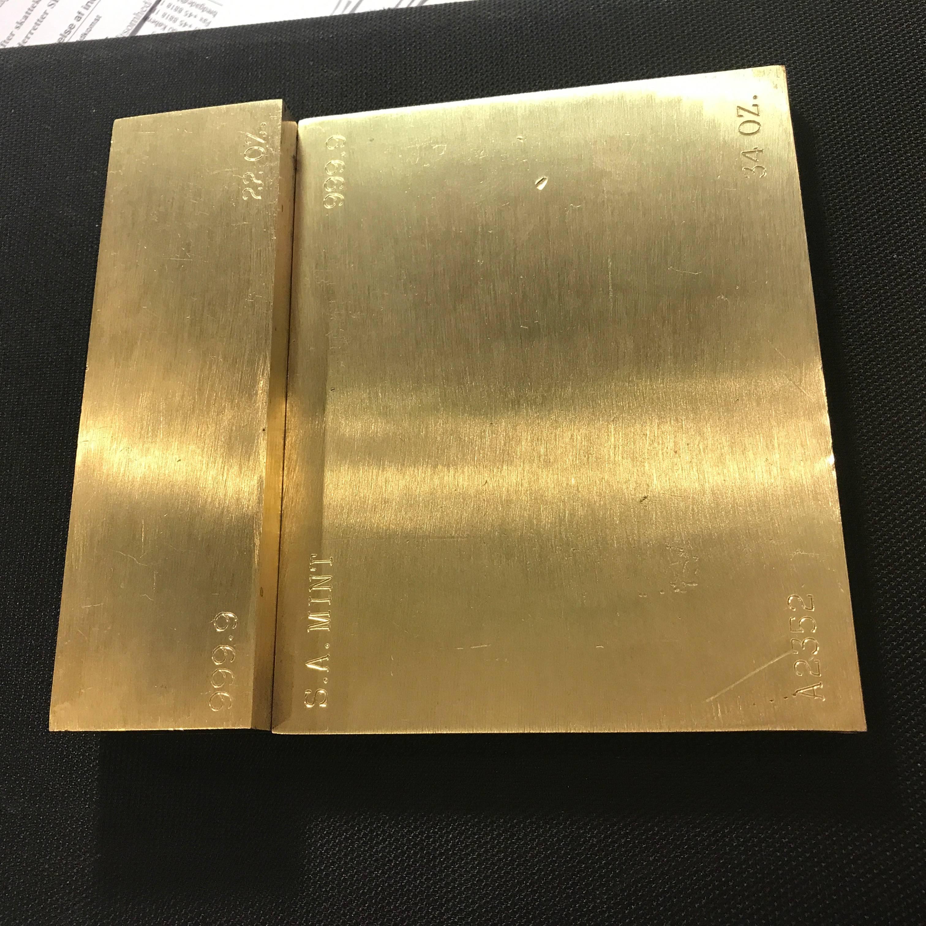 Set Of Two Gold Bar Style Brass Paperweights 2