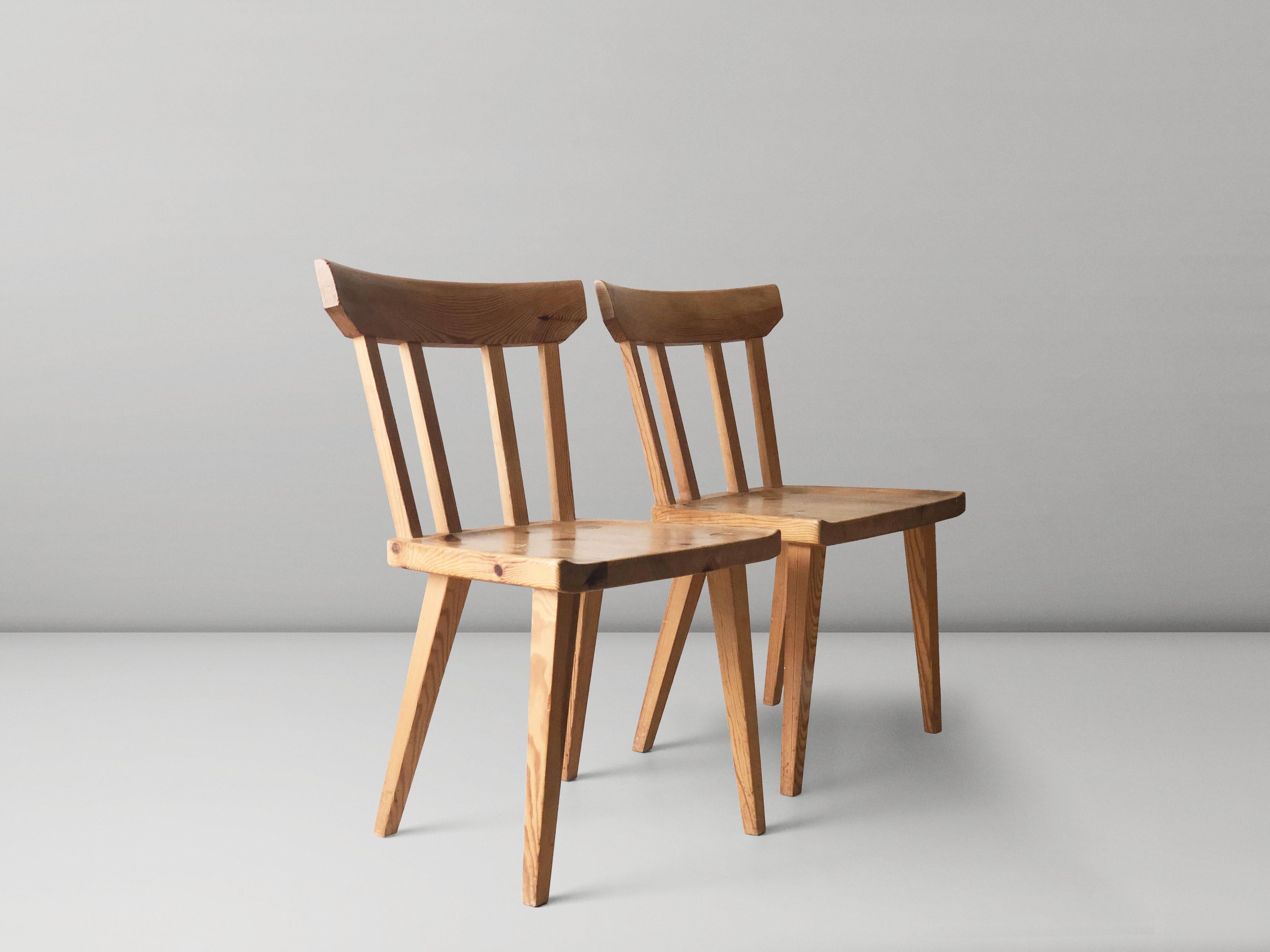 Carved Set of Two Göran Malmvall Swedish Pine Chairs for Karl Andersson & Söner