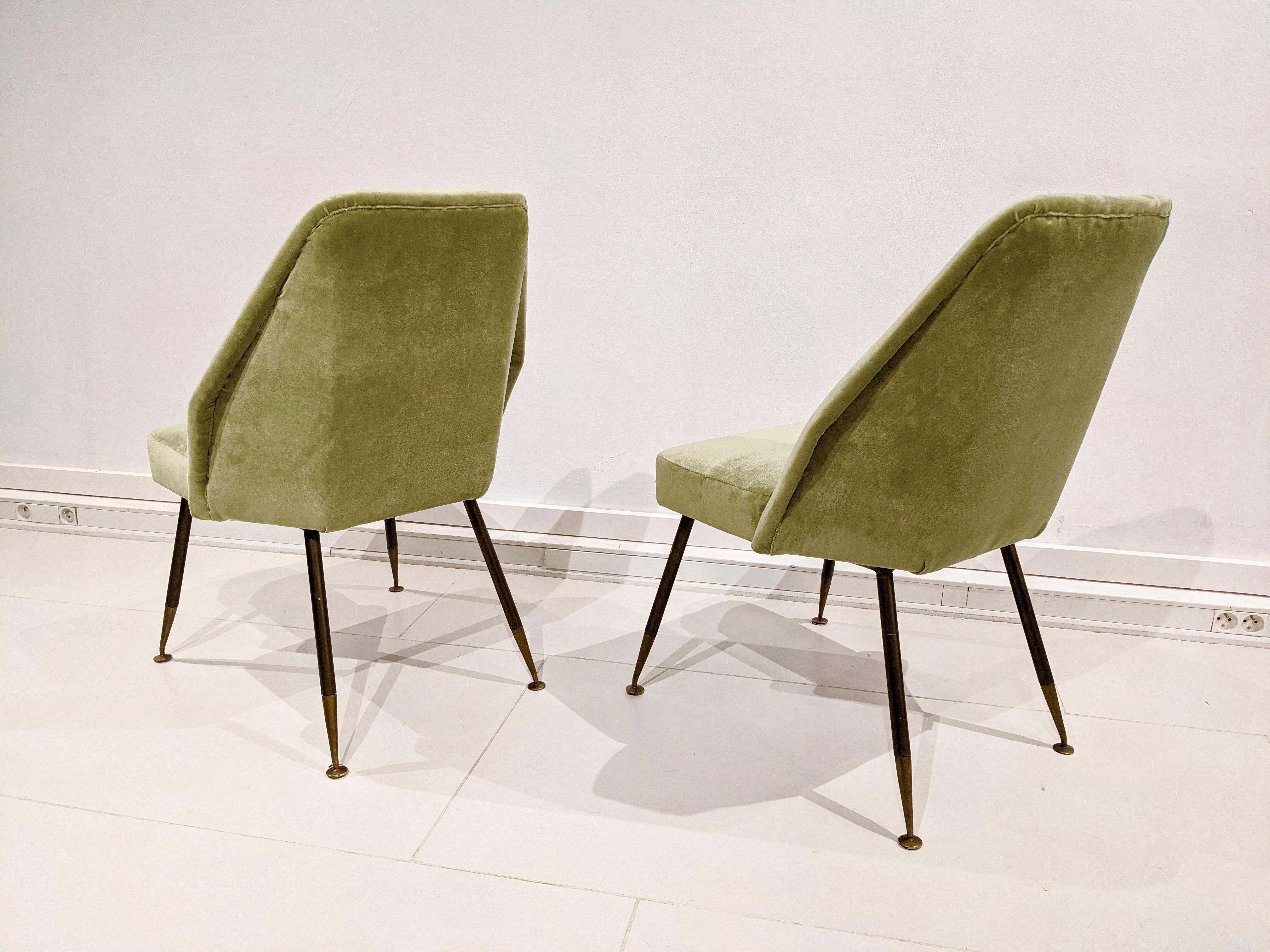 Italian Set of Two Green Carlo Pagani Chairs, Arflex Edition, 1960