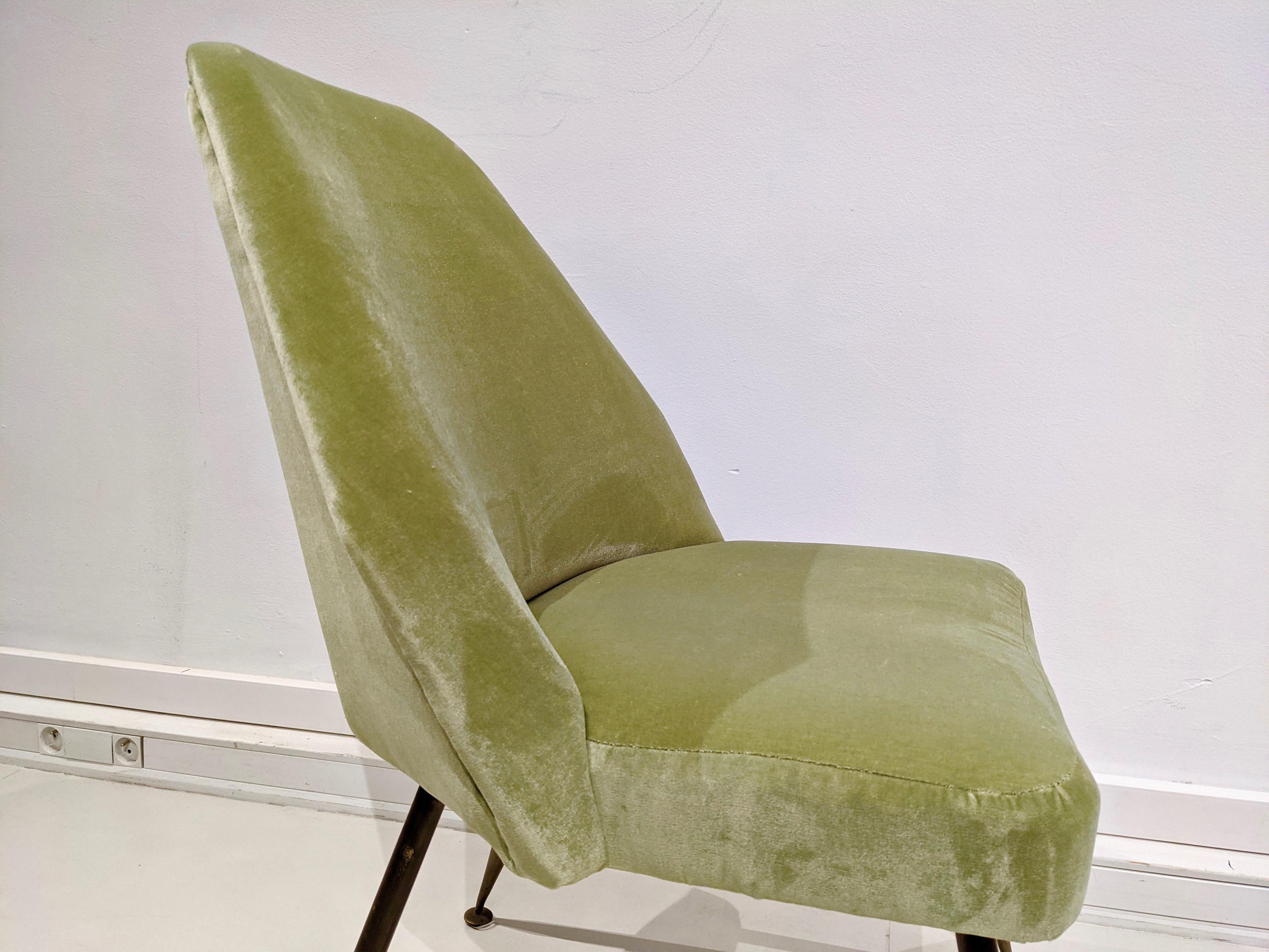 Fabric Set of Two Green Carlo Pagani Chairs, Arflex Edition, 1960