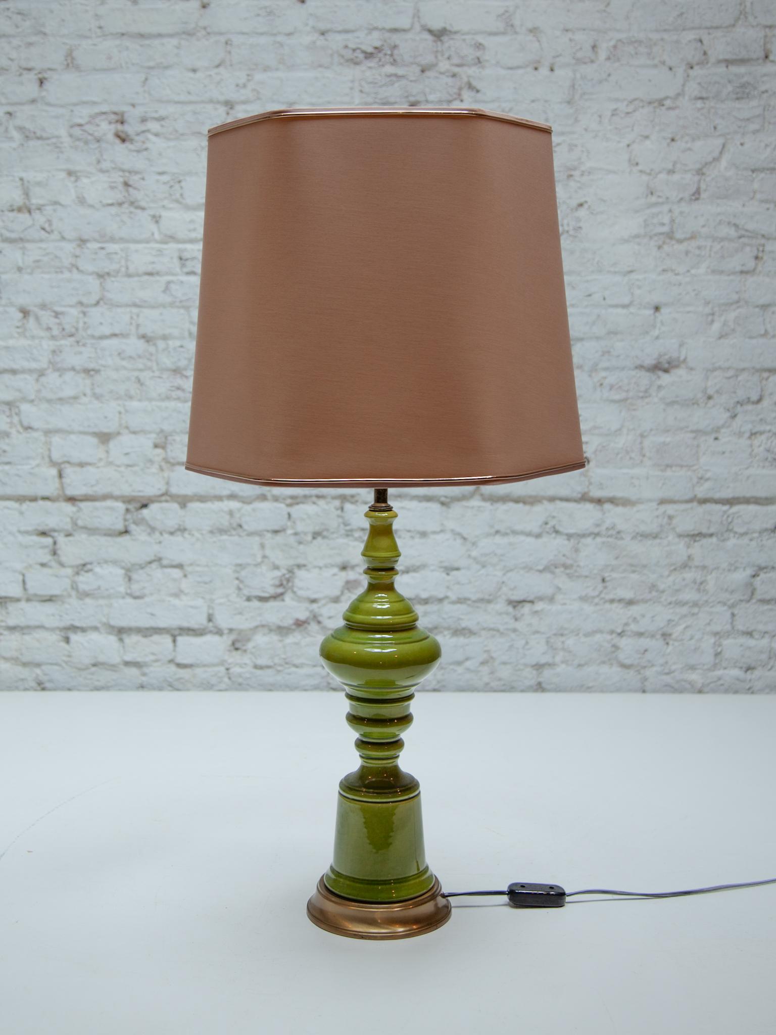 Mid-Century Modern Set of two Green Ceramic Table lamps attributed to Poul Eliasen, 1960s For Sale