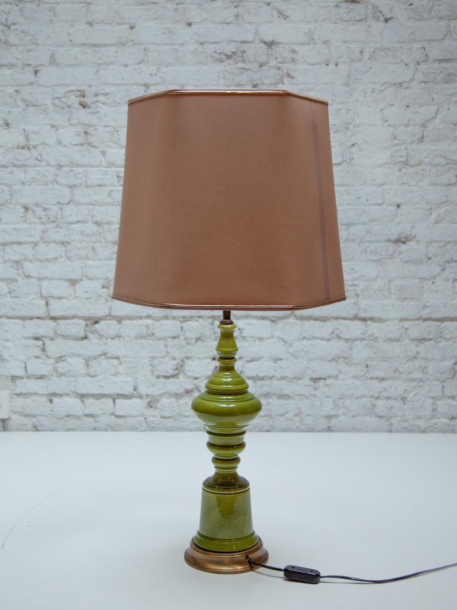 Danish Set of two Green Ceramic Table lamps attributed to Poul Eliasen, 1960s For Sale