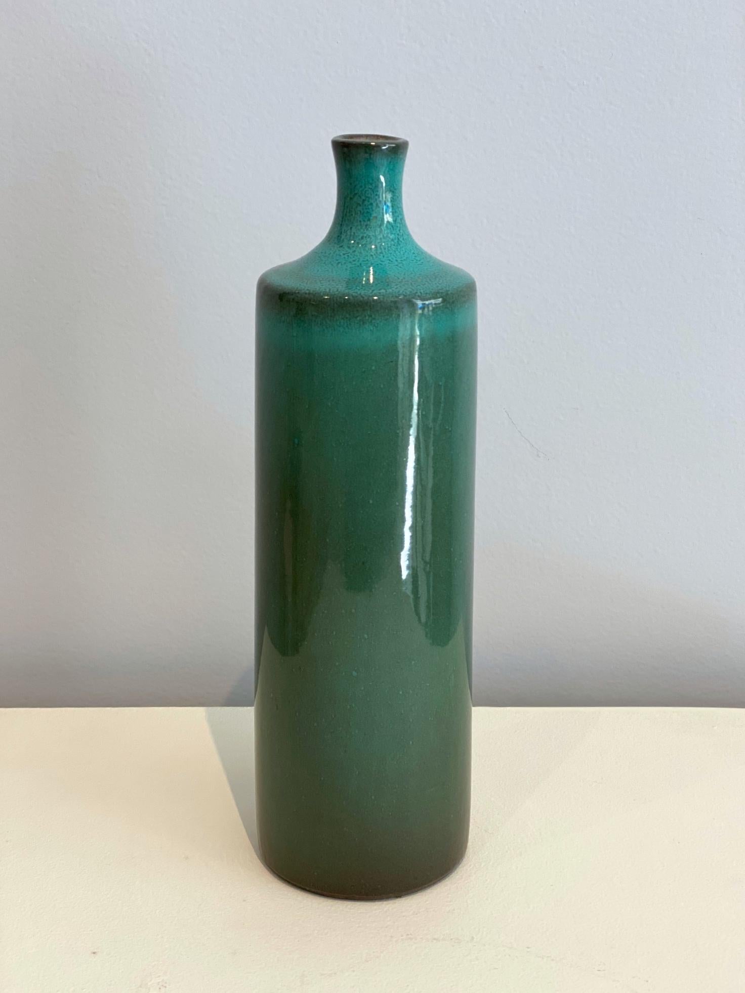 Mid-20th Century Set of Two Green Ceramic Vases Signed by Ruelland