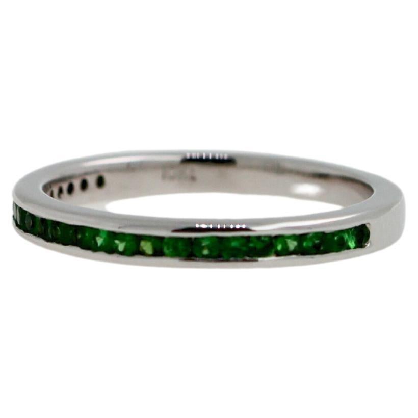 Modern Set of Two Green Garnet Tsavorite Eternity Bands 14 Karat White Gold Unique Ring For Sale