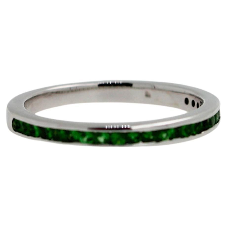 Set of Two Green Garnet Tsavorite Eternity Bands 14 Karat White Gold Unique Ring For Sale