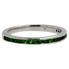 Retro Set of Two Green Garnet Tsavorite Eternity Bands 14 Karat White Gold Unique Ring