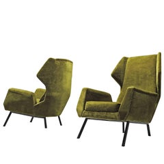 Set of Two Green Velvet Easy Wingback Chairs