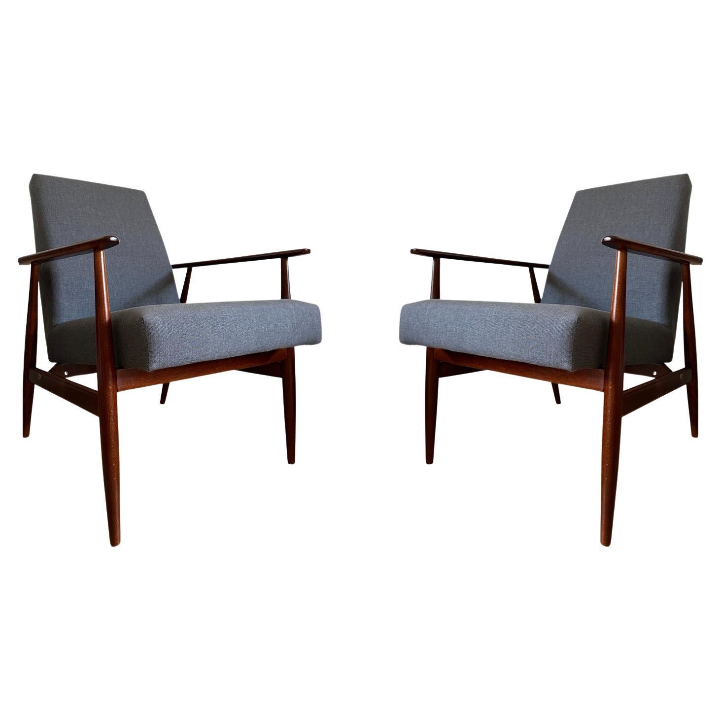 Set of Two Grey Armchairs in Kvadrat Upholstery by Henryk Lis, Europe, 1960s For Sale