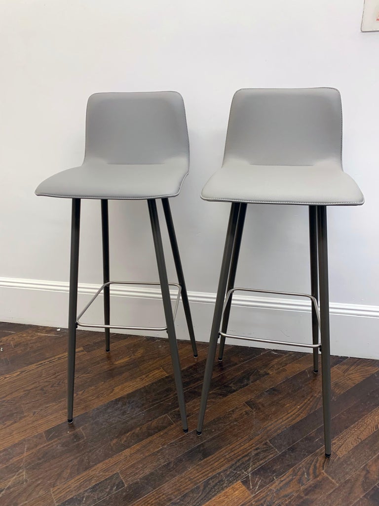 Set of Two Grey KFF Maverick Barstools in Vinyl In Excellent Condition For Sale In New York, NY