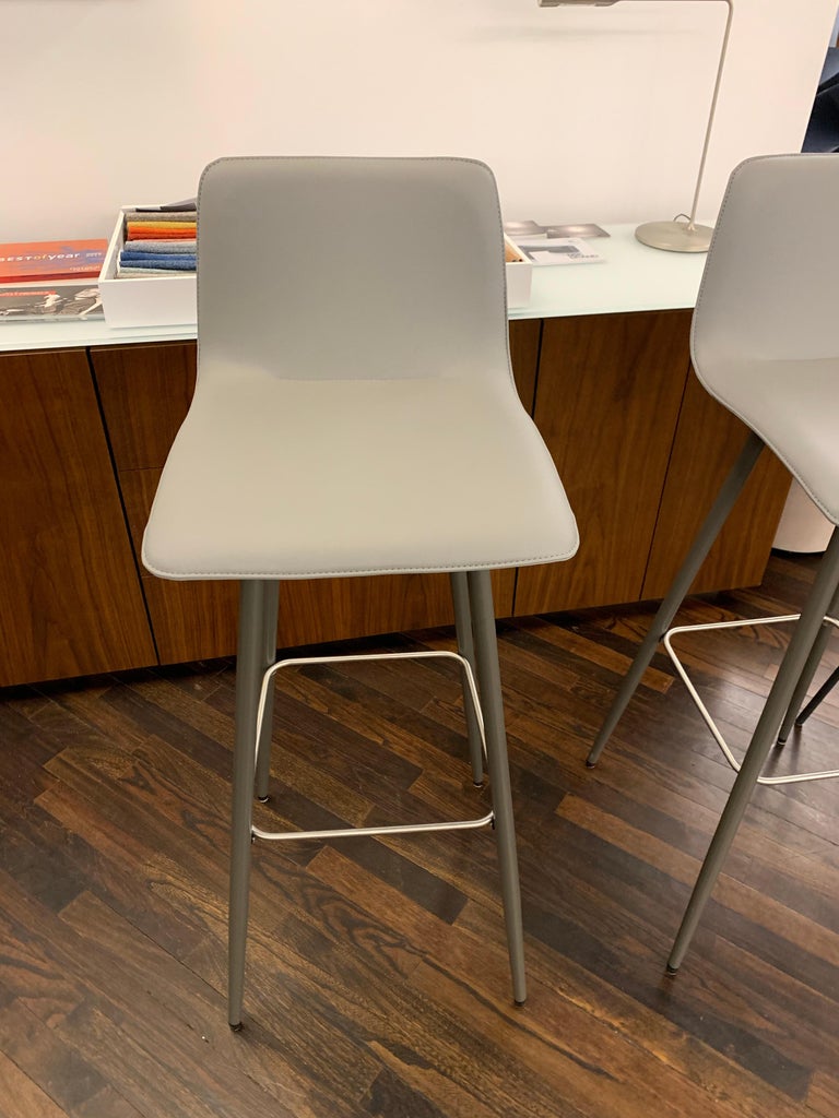 Contemporary Set of Two Grey KFF Maverick Barstools in Vinyl For Sale