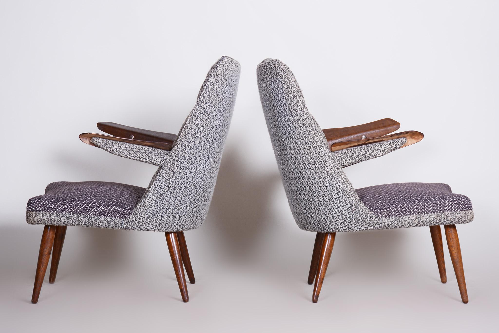 Set of Two Grey Mid Century Armchairs Made in 1950s Czechia, Original Condition For Sale 6