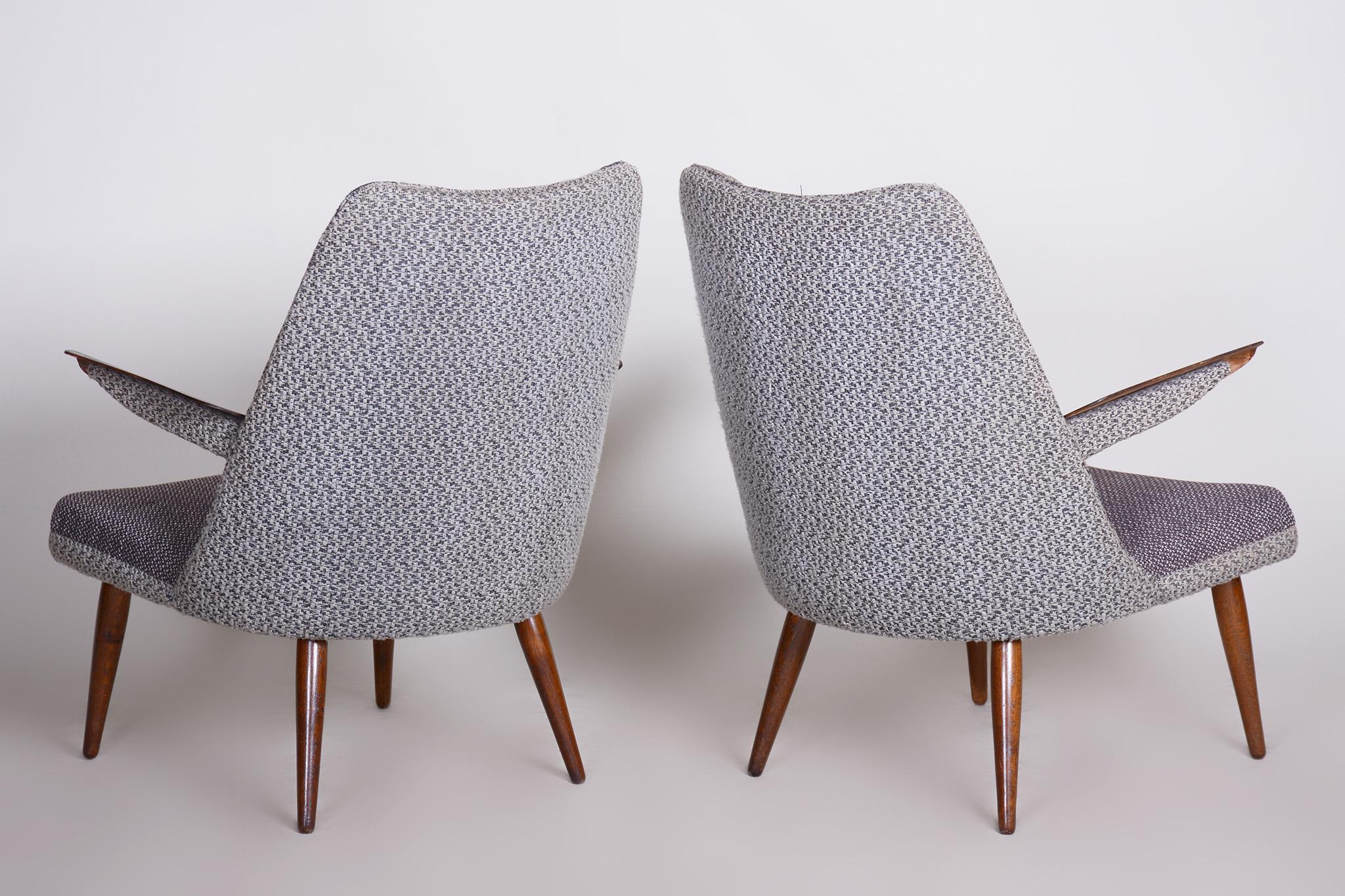 Set of Two Grey Mid Century Armchairs Made in 1950s Czechia, Original Condition For Sale 7